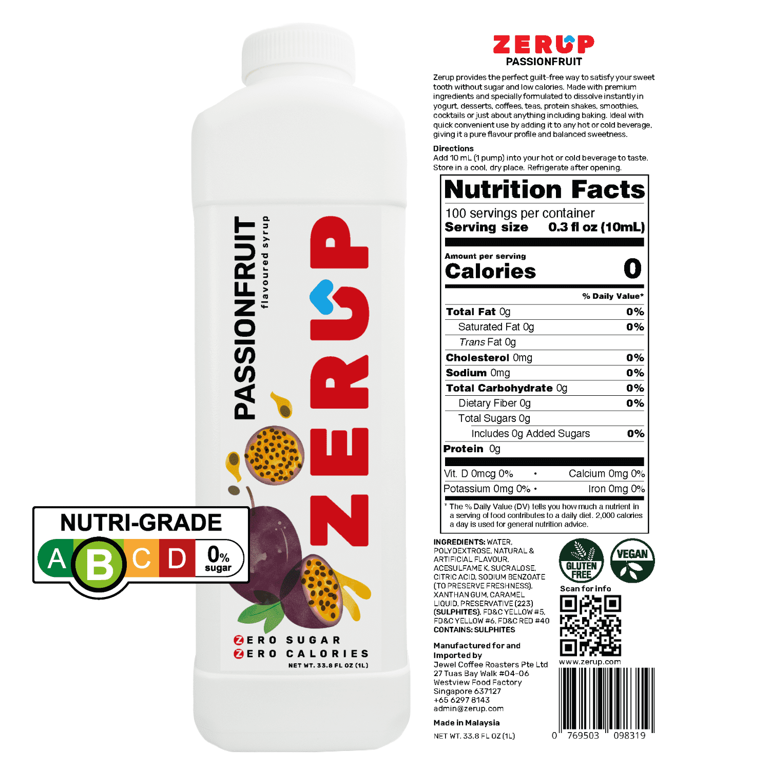 Zerup Zero Sugar Exotic Fruits Sugar-Free, Zero Calories Pack of 4 33.8 Oz (1L)