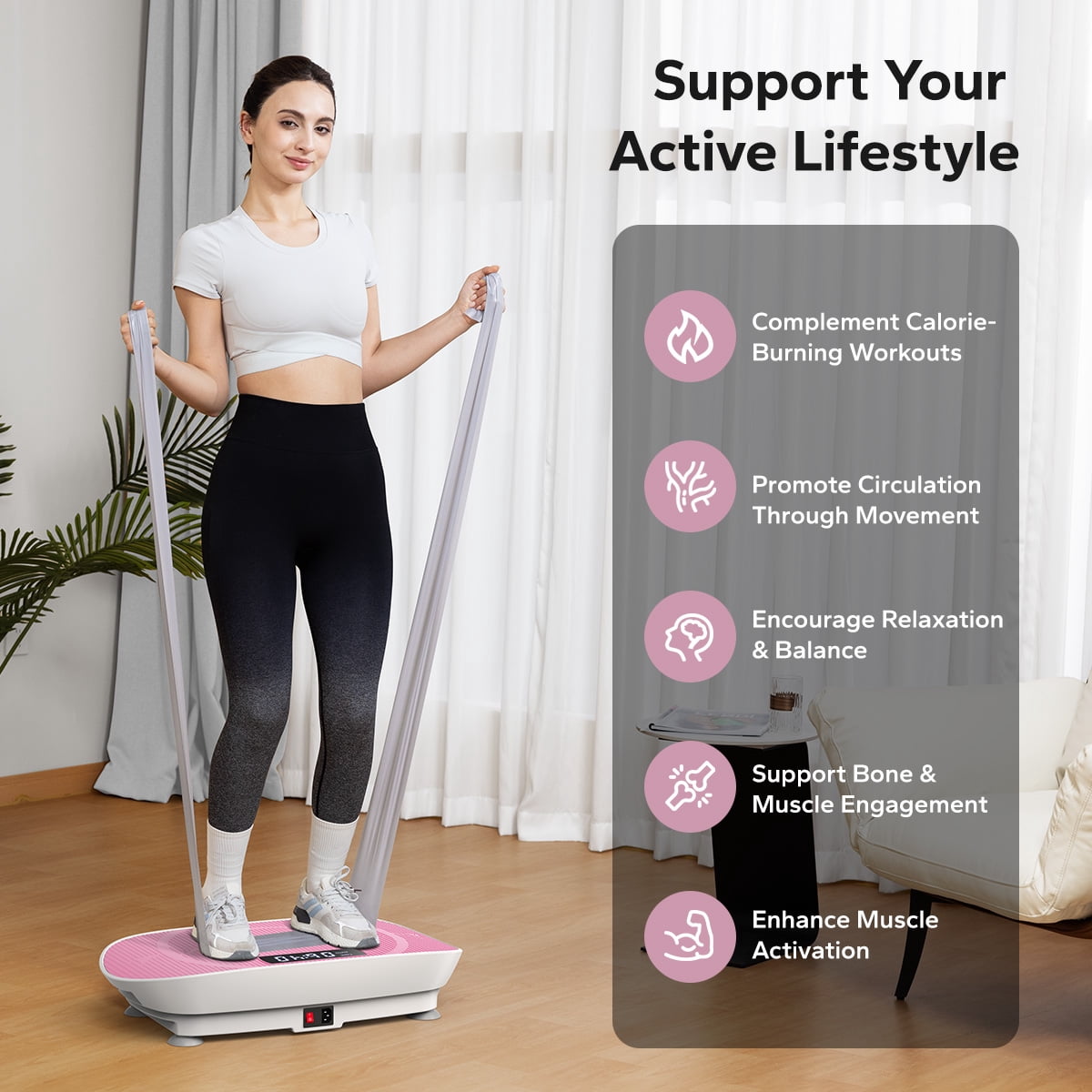 MERACH Vibrating Plate Muscle Toner Exercise Machine 400lbs Capacity, Home Workout Equipment Vibration Plate with Resistance Bands