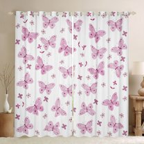 Homewish Gradient Colorful Butterfly Black Out Curtains,Flying Animal Curtains Pack of 2 (42x63 Each),Pink White Bedroom Curtains For Girls,Microfiber Bedroom Decor