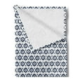 thumbnail image 2 of Ikat Soft Flannel Fleece Blanket, Indonesian Traditional Pattern Ornamental Geometric Motifs with Circles and Dots, Cozy Plush for Indoor and Outdoor Use, 50" x 60", Night Blue White, by Ambesonne, 2 of 5