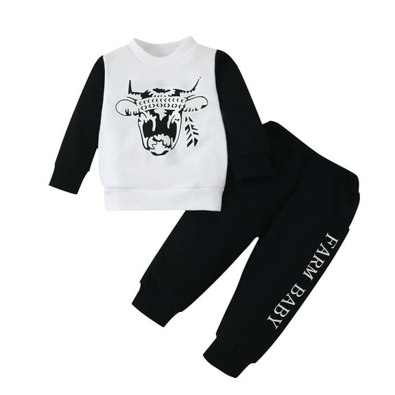 adviicd Baby Boy Outfits Fleece Sweatshirt and Pants Outfit Set Toddler to Little Kid (White,12-18 Months)