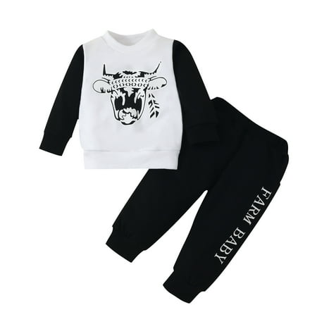 

ZHAGHMIN Baby Boy Winter Hats 6 12 Months Toddler Boys Winter Long Sleeve Cow Letter Prints Tops Sweatshirt Pants 2Pcs Outfits Clothes Set For Babys Clothes Set For Baby Boys Baby Boy Outfit Gift Bo