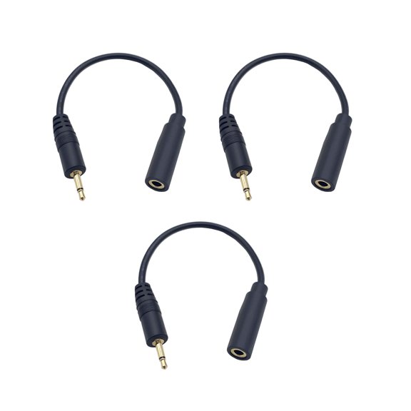 2.5mm Male To 3.5mm Female Adapter Gold Plated Mono Audio Converter Wire Cable 5.7 Long-Black-3pcs