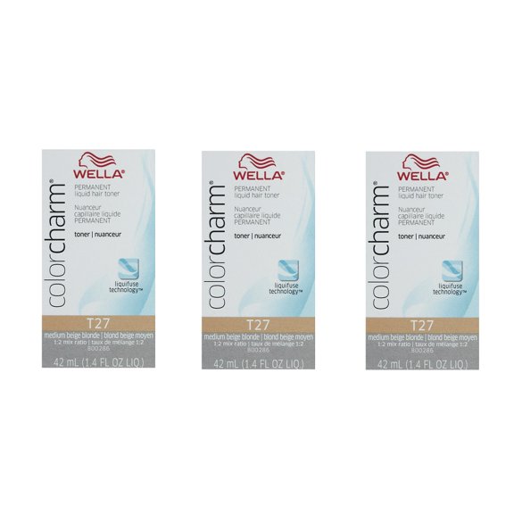 WELLA COLOR CHARM, HAIR COLOR Permanent Medium Beige Blonde Liquid Toner (3 Pack) 3 x HC-T27