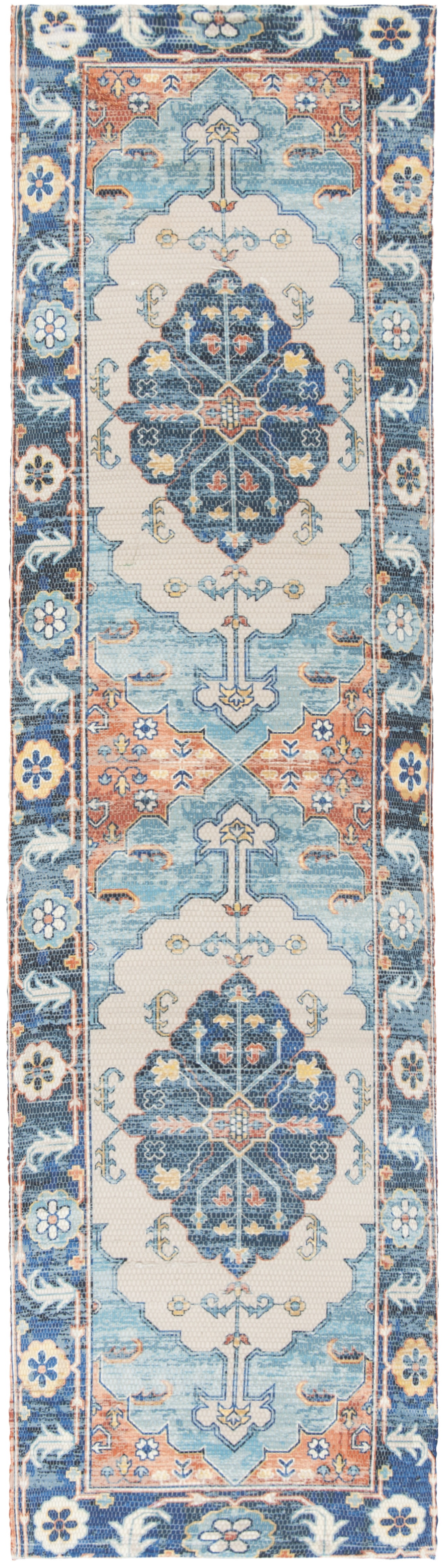 SAFAVIEH Saffron Leighton Vintage Runner Rug, Blue/Coral, 2'3" x 6'