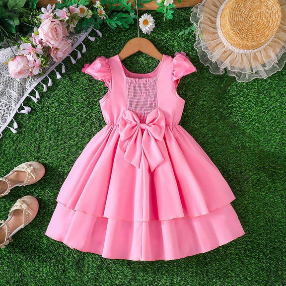 Ahuyic Little Girl Dresses,Summer Casual Dresses for Kids,Small And Medium-sized Baby Girl Dress With Back Belt Decoration