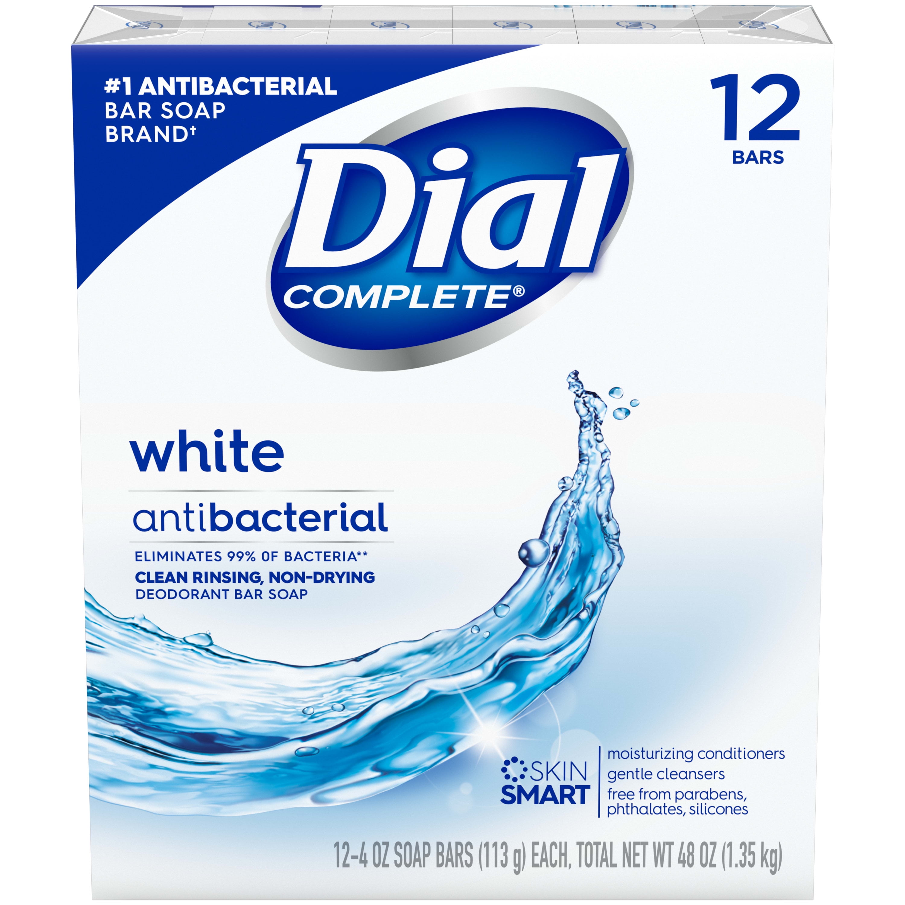 Dial Complete Antibacterial Deodorant Bar Soap, White, 4 oz, 12 Bars -  Walmart.com