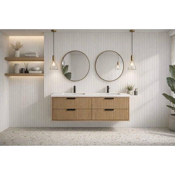 San Diego 55" Floating Bathroom Vanity Weathered Fir