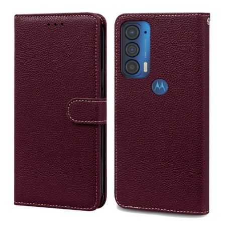 PU Leather Wallet Case for Motorola Moto G31 / G41, Kickstand Magnetic Flip Case with Card Slots for Women Girls, Wrist Strap Cover for Motorola Moto G31 / G41 6.4 Inch,Winered