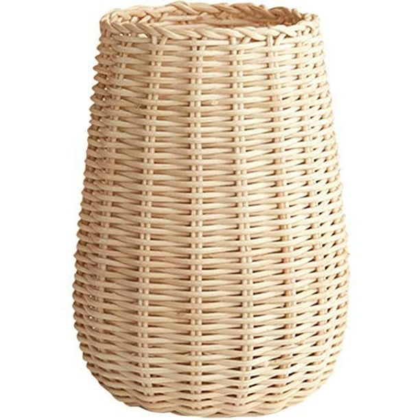 Handwoven Rattan Flower Vase, Small Wicker Tabletop Vase for Living