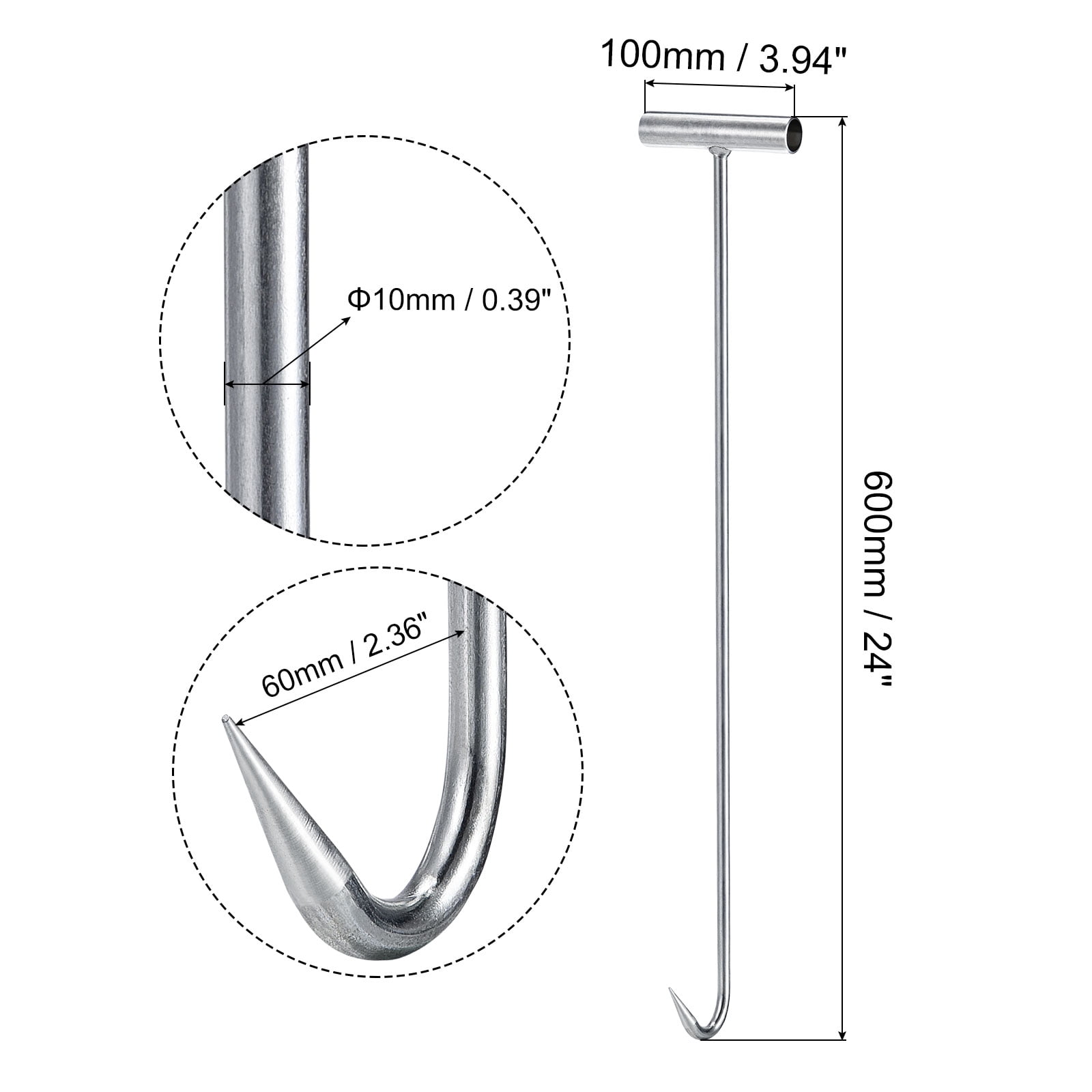Unique Bargains T-Handle Meat Boning Hook Galvanized T Hook for Restaurant 600mm 3Pcs
