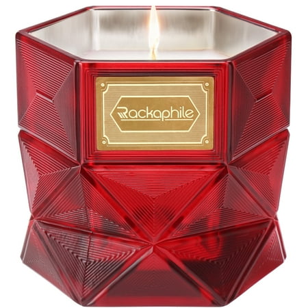Three Wick Glass - Rackaphile Rose Scented 16 Oz Glass Jar Candle, Geometric Hexagon Glass Jar, 100% Soy Wax, Lead-Free Cotton Wick, Long Lasting Scent, Gift Box Included