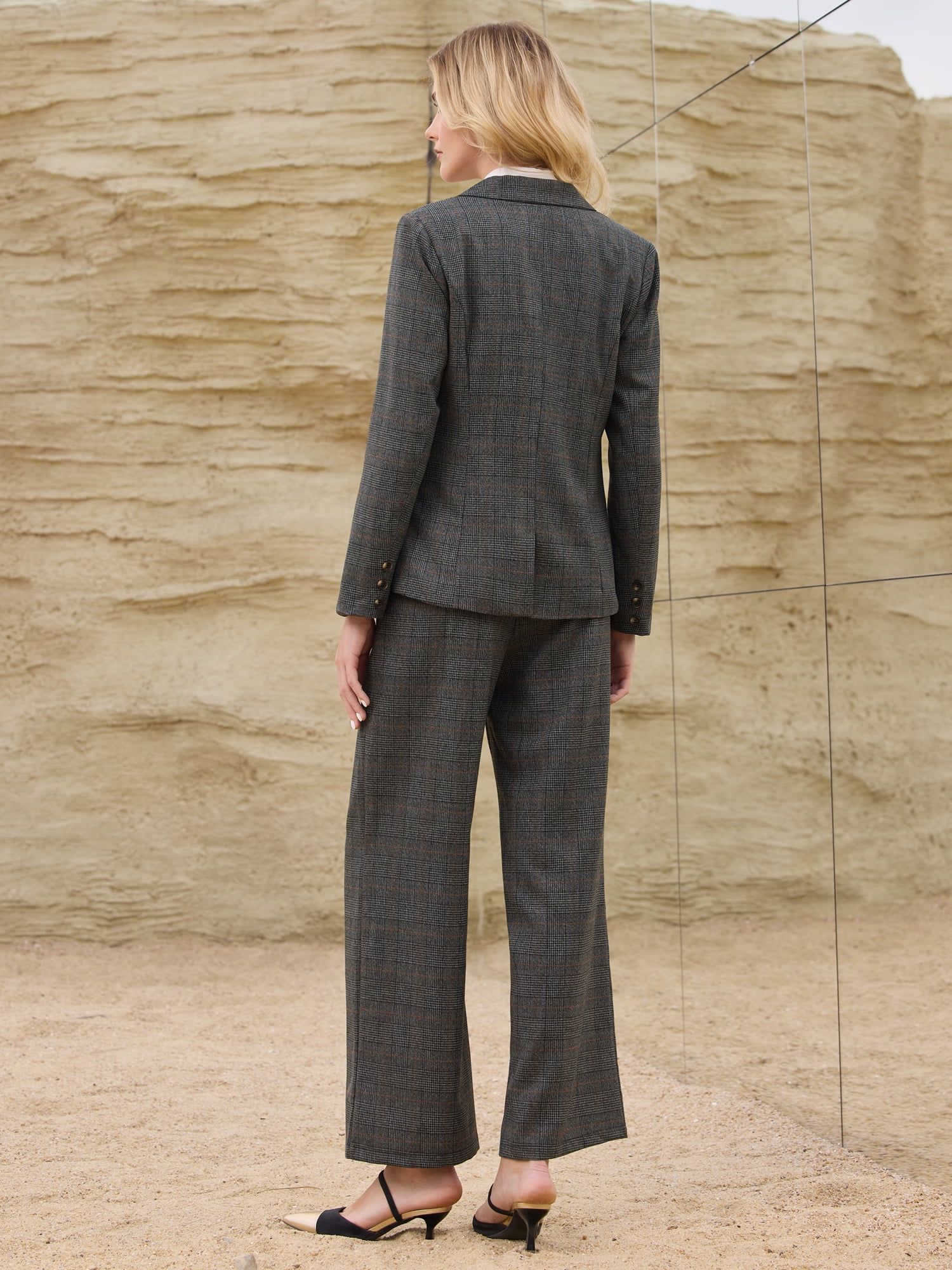 DARING DIVA Women's Houndstooth Plaid Blazer Business Suit Jacket XL Black Grey