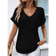 thumbnail image 2 of Camiseta Básica de Corta para Mujer, Informal, de Punto Gofre, con Cuello en V, Color Negro, Talla S, 2 of 4