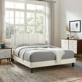 thumbnail image 2 of Platform Bed Frame, Tufted, Rivet Nailhead, White, Velvet, Mid Century Bedroom, Modern Contemporary Boutique HB35535, 2 of 8