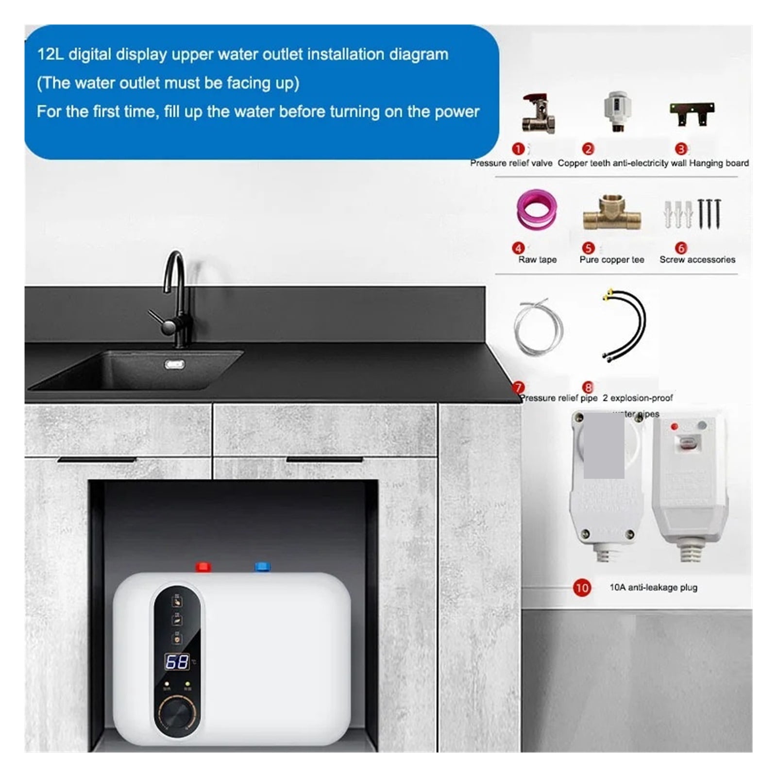 Electric Water Heater 10L Large Capacity Water Storage Type Kitchen Small Electric Water Heater That Is Hot For Washing Dishes ,Energy Saving