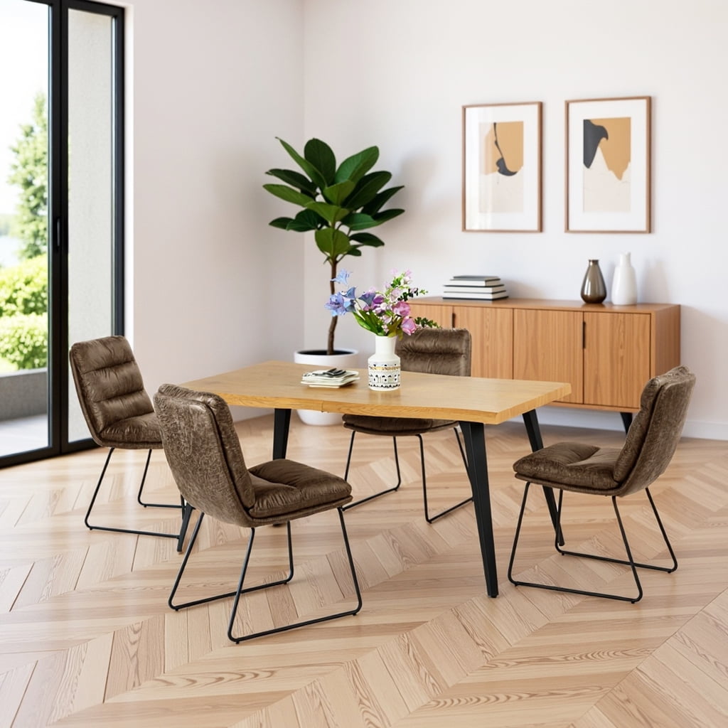 Homy Casa 5 Piece Dining Room Set - Rectangular Dining Table and 4 Industrial Side Chairs for 4 Person