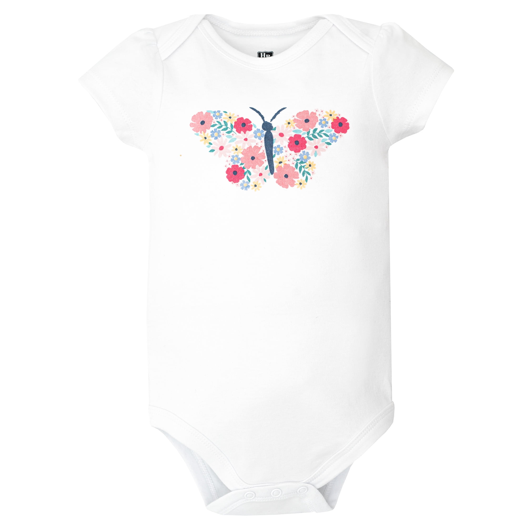 Hudson Baby Infant Girls Cotton Bodysuits 5-Pack, Butterfly Floral, Newborn