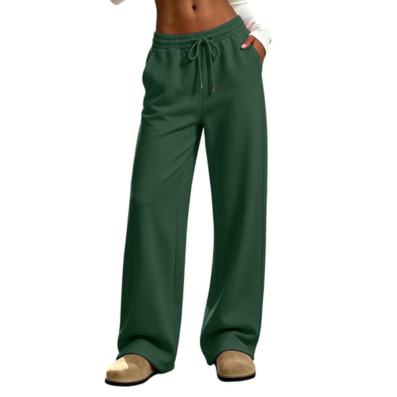 Fleece Wide Leg Pants for Women Ghalytn High Waist Sweatpants - Casual Loose Trousers with Pockets