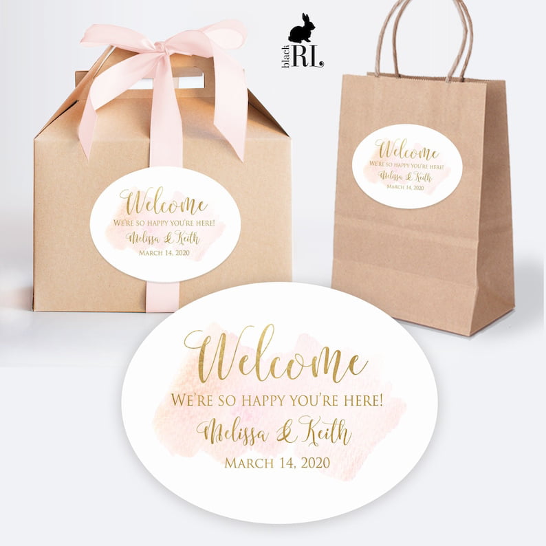 Oval welcome bag and box custom stickers for wedding gifts hotel