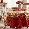 thumbnail image 6 of Newbridge Thanksgiving Bountiful Harvest Country Cottage Print Round Vinyl Tablecloth with Flannel Backing, 70 Inch, Pumpkin, Sunflower and Leaf Border Design Table Cover for Holiday Dining, 6 of 8