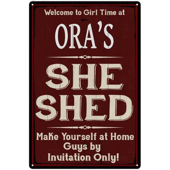 ORA'S She Shed Sign Red Wall Shack Decor Lady Cave 8 x 12 Matte Finish Metal 108120088497