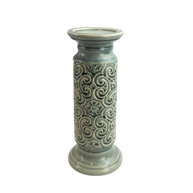 Jeco HD-HADA001B 12 in. Scroll Candle Holder, Blue