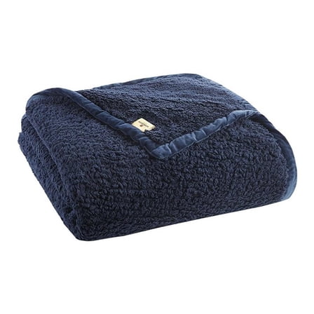 Pemberly Row Solid Berber Brushed Blanket w/ Crystal Velvet Binding-Navy