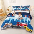 thumbnail image 3 of Castle Fairy City Emergency Queen Comforter Set 3pcs for Boys, Police Car Bedding Comforter Set for Kids Room, Blue and White,Navy Blue Reversible, 3 of 6