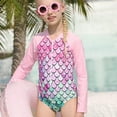 thumbnail image 5 of Jurebecia Girls Ariel Mermaid Long Sleeve Swimsuit One Piece Bathing Suit Zipper with UPF 50+ Rashguard Swimwear Printed One Piece Beach 3-4 Years 110 CM, 5 of 11