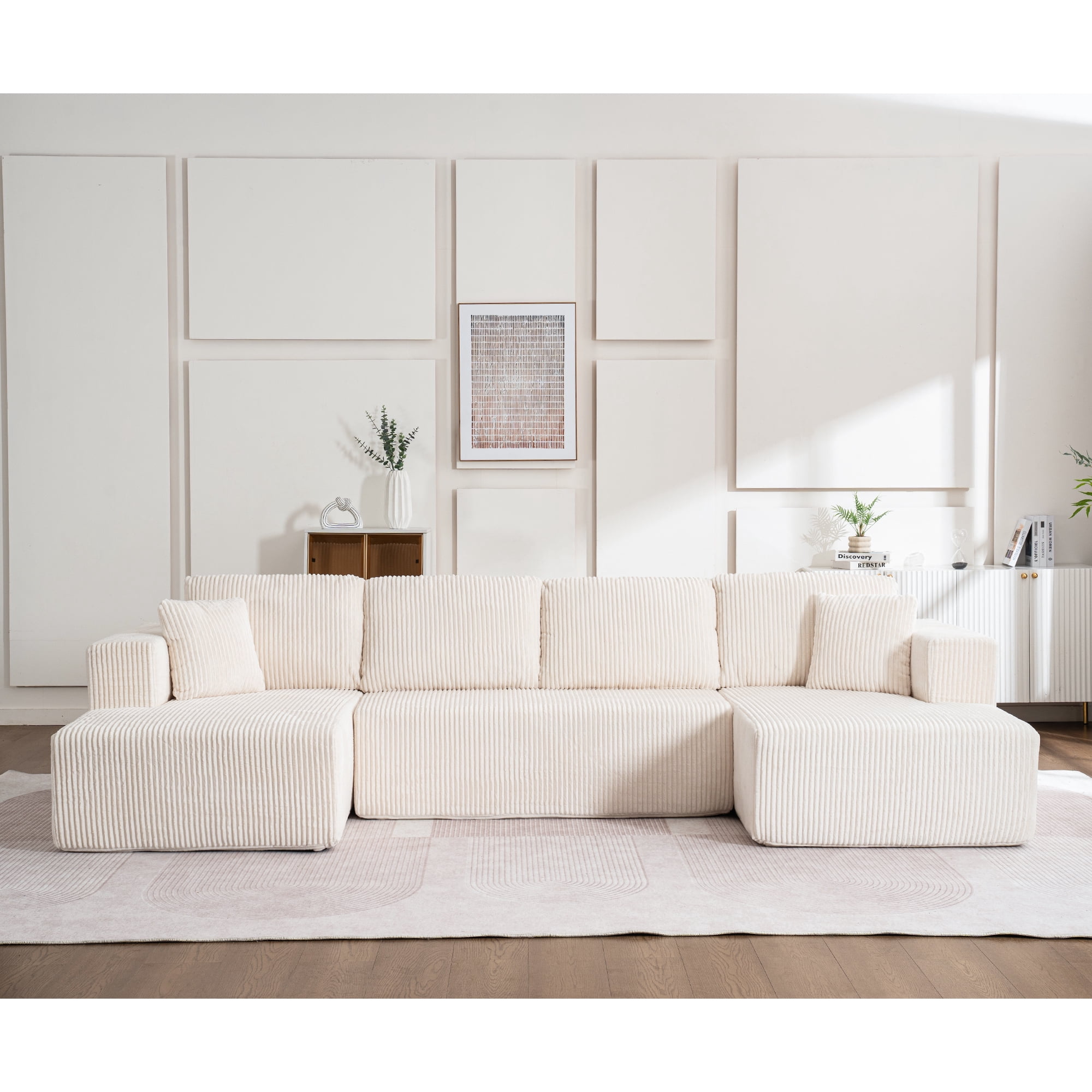 Noble House Frameless Modern Casual U-Shaped Sofa,Modular with Reclining Chair,White