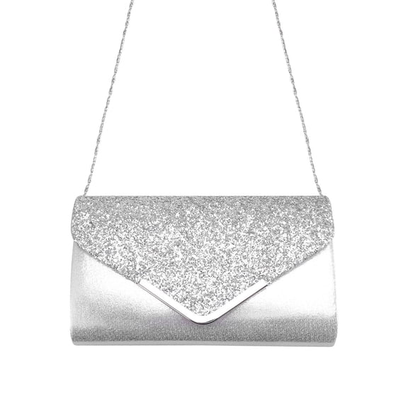 Masteelf Women's Flash Evening Handbag with Chain Envelope Clutch for Party and Wedding Silver 1pc