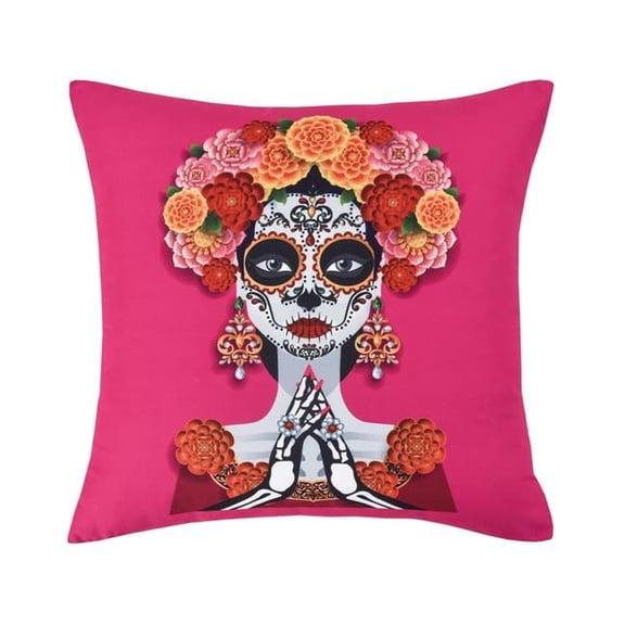 Pink DAY OF THE DEAD Sugar Skull , 16" 16" Decorative Throw Pillow, by DeLeon