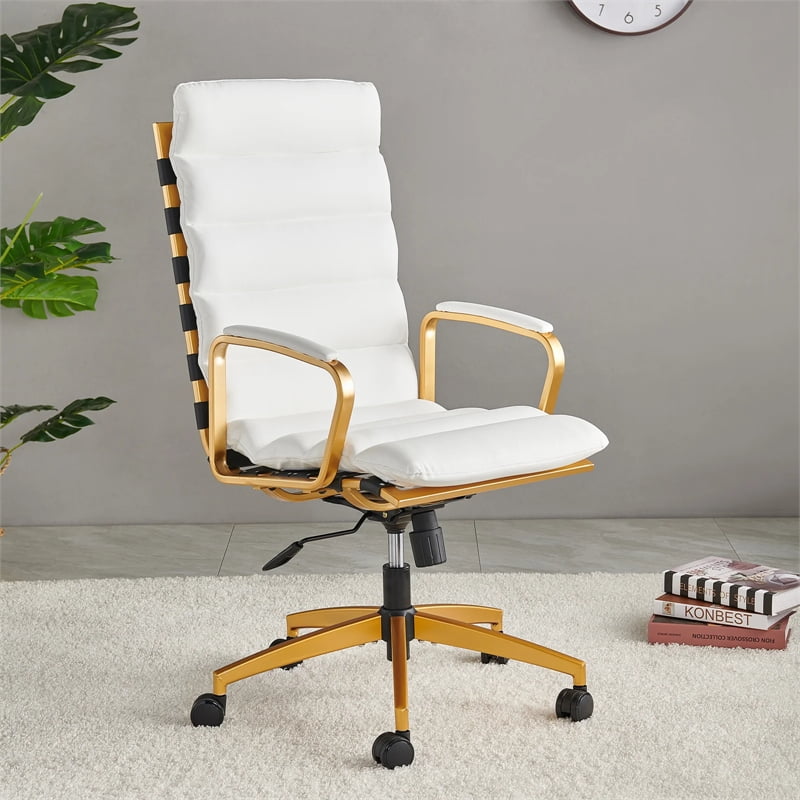 CRO Decor Gold Office Chair Adjustable Swivel Chair Ergonomic (White ...