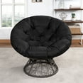 thumbnail image 6 of Naomi Home Barcelona Oversized Swivel Lounge Chair with Tufted Cushion, 360° Swivel, PE Rattan & Steel Frame, Indoor/Outdoor, Black, 6 of 18