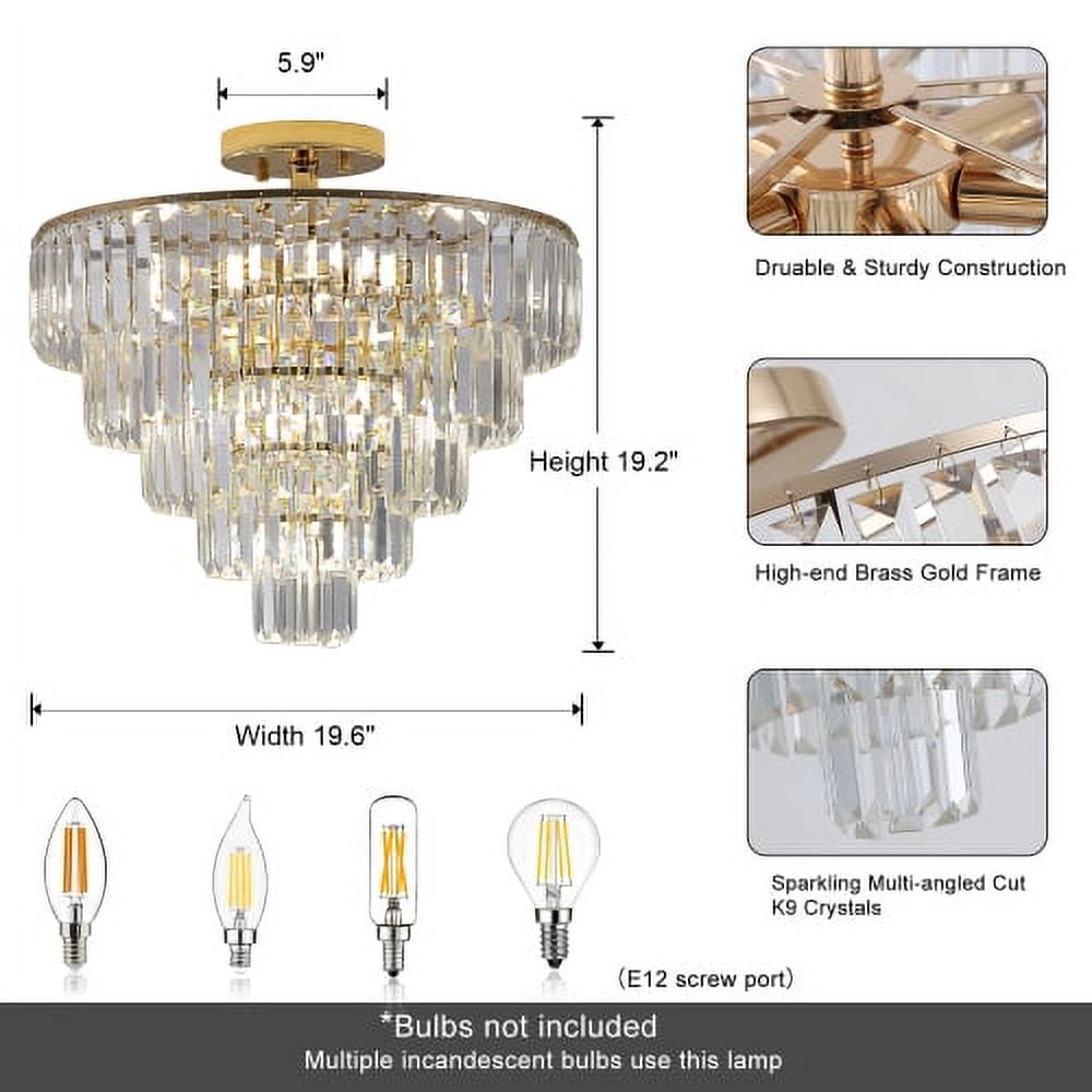 ACE-LIGHTS,5-Tier Golden Crystal Semi Flush Mount Chandelier Light Fixture,Large Contemporary Luxury Ceiling Lighting for Living Room,Bedroom,Dining Room,Hallway,Restaurants,Holels,Bars(Golden)