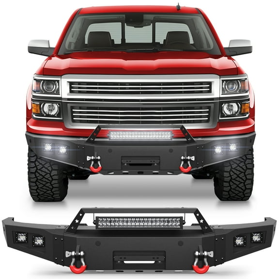 POFENZE 14-15 Silverado 1500 Front Bumper Full Width Off Road Bumper for 2014-2015 Chevy Silverado 1500 Pickup Trucks