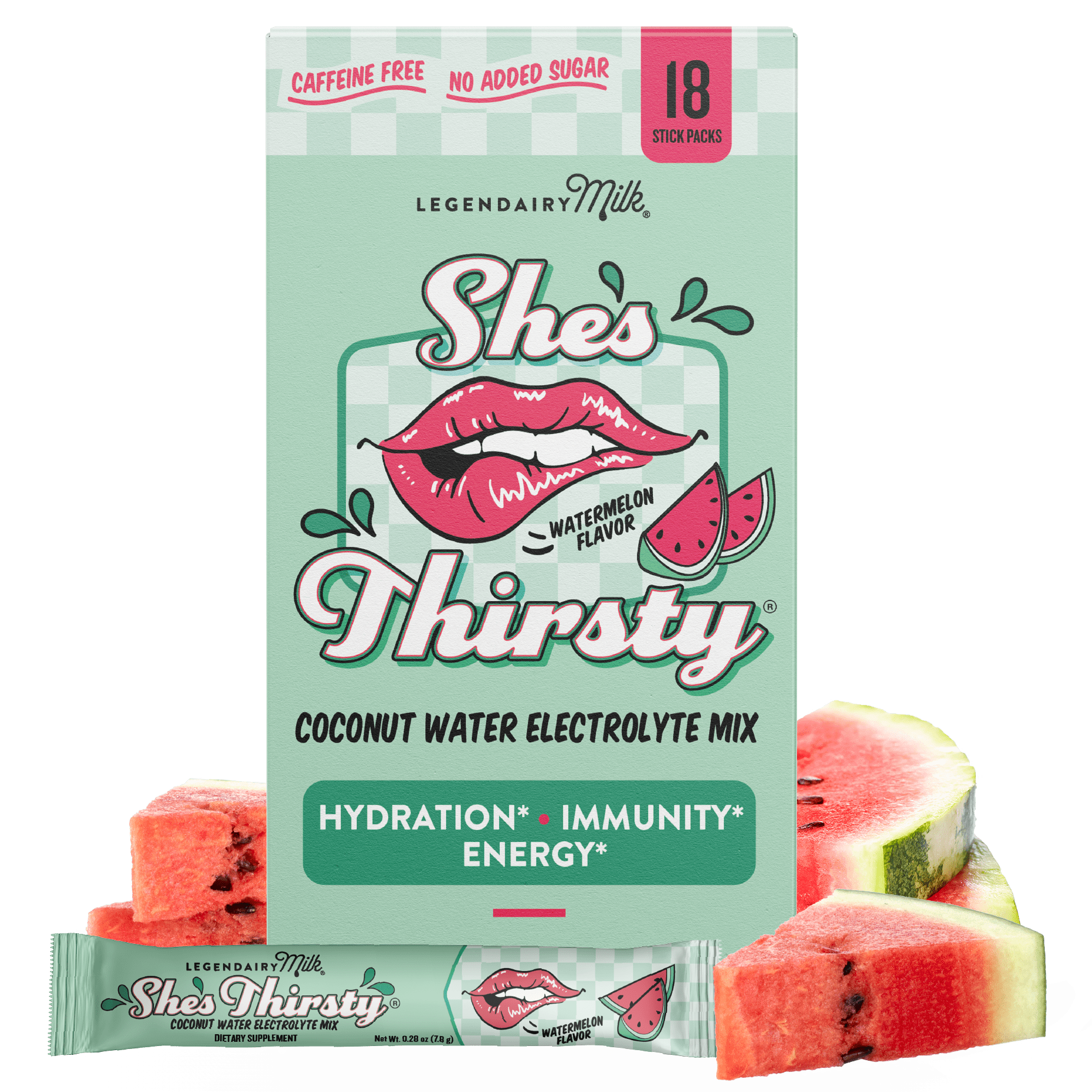 Legendairy Milk She's Thirsty Coconut Water Electrolyte Mix, Watermelon, 0.28 oz, 18 Count