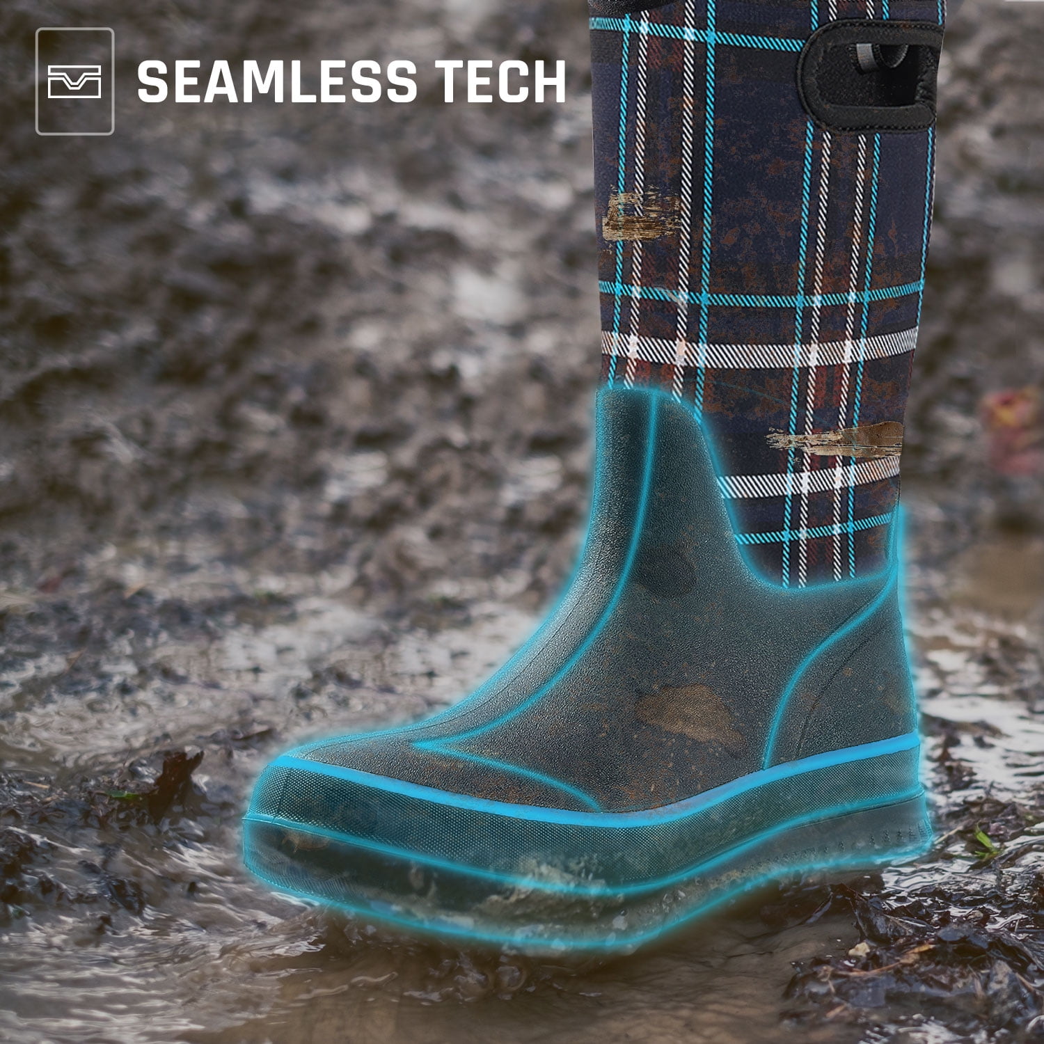 HISEA Rain Boots for Women Mid Calf Muck Rubber Boots Waterproof Neoprene Insulated Barn Boots for Mud Working Gardening