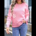 thumbnail image 4 of Suéter de Flores para Mujer, Suéter de Punto de Cuello Redondo Extragrande, Top de Punto Acanalado, Conjuntos de Invierno, Tops Tipo Jersey. Rosa M, 4 of 10