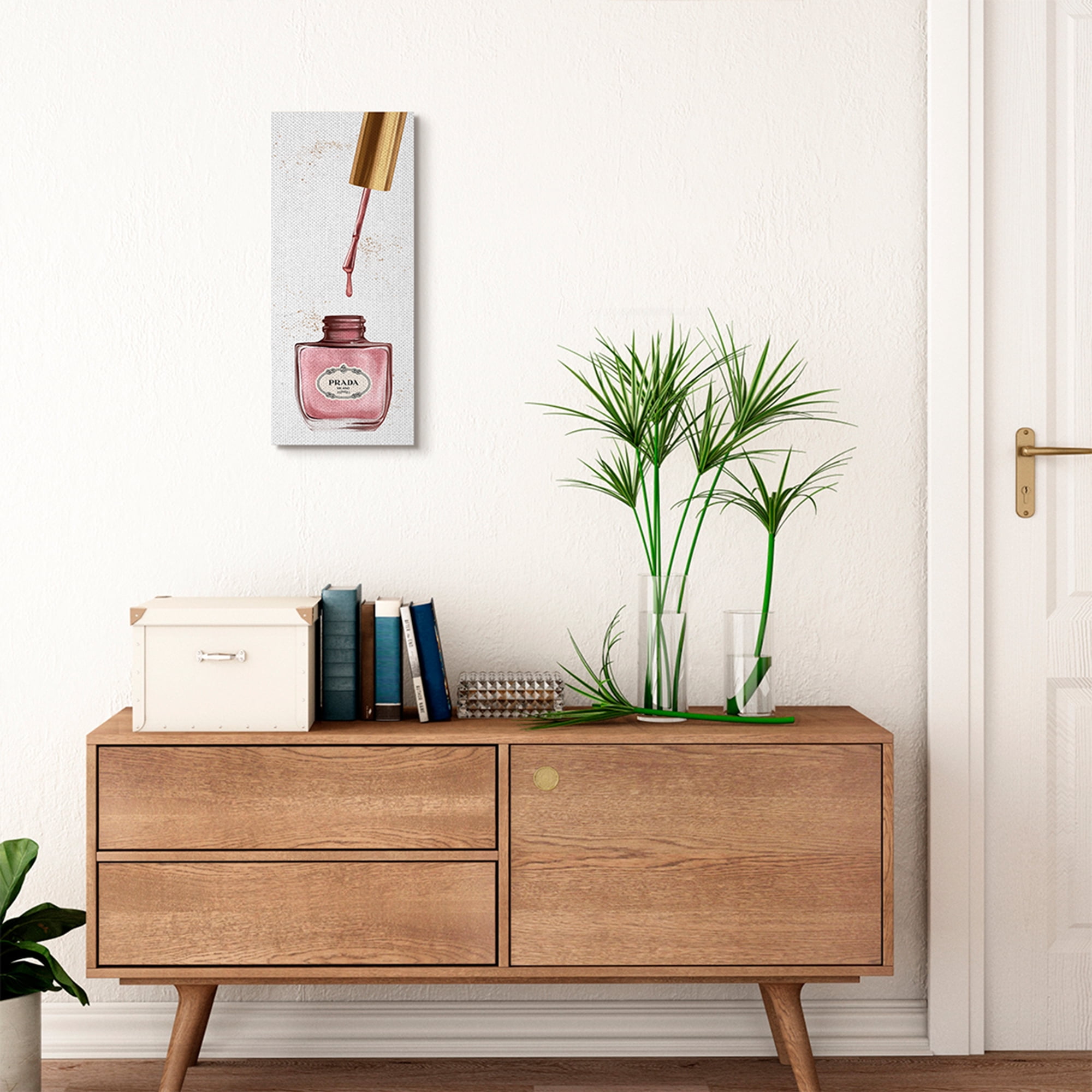 Stupell Industries Makeup Nail Polish Brush Pink Gold Fashion Design Canvas Wall Art by Ziwei Li