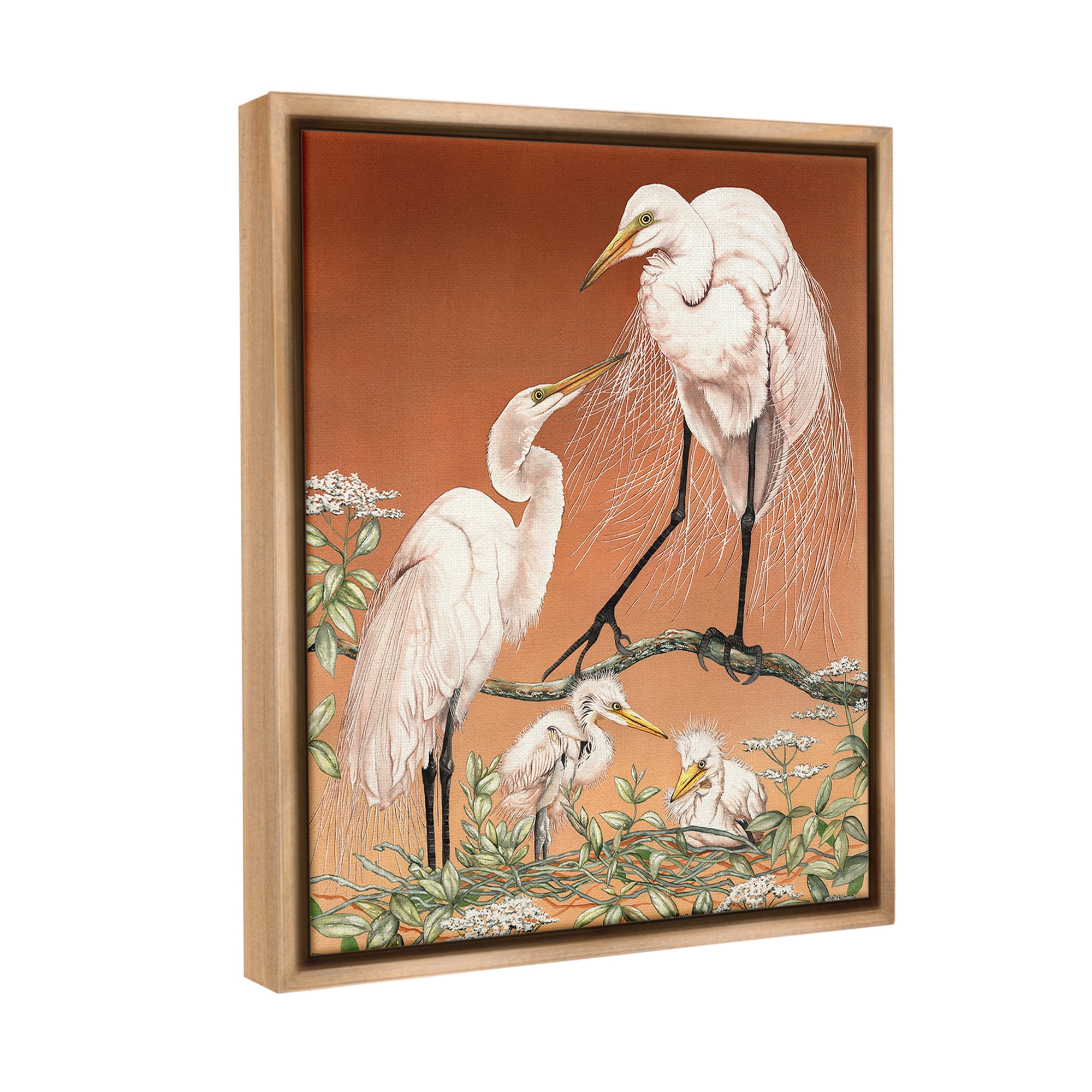 Stupell Industries Traditional Heron Family Animals & Insects Painting Brown Floater Framed Canvas Art Print Wall Art, 17 x 21