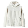 thumbnail image 2 of LEBONYARD Outwear Warm Women Plus Size,Ladies Dehi Fleece + Lamb Fleece Thickened Warm Hooded Fleece Jacket White XXXXL, 2 of 5
