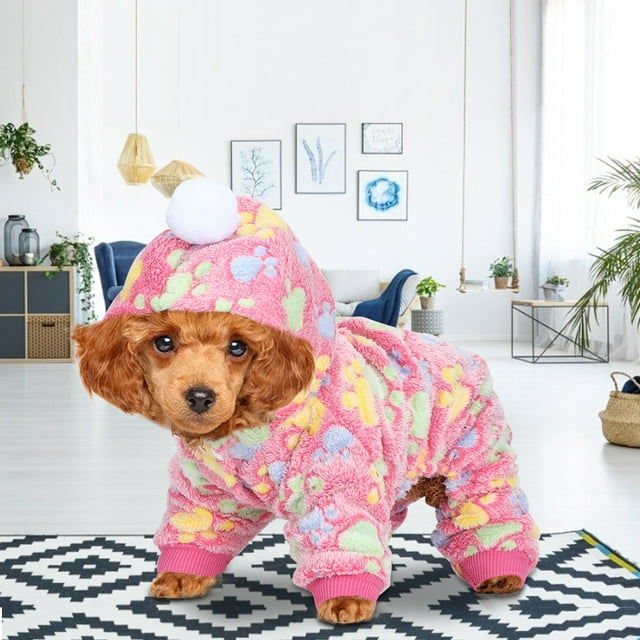 Pyjamas pour Animaux, Vêtements d'Automne et d'Hiver pour Animaux de Compagnie, Vêtements Chauds pour Chiens, Vêtements pour Petits Chiens, Vêtements Chauds pour Chats et Chiens, Intérieur Extérieur Rose Rouge Patte de Chien m