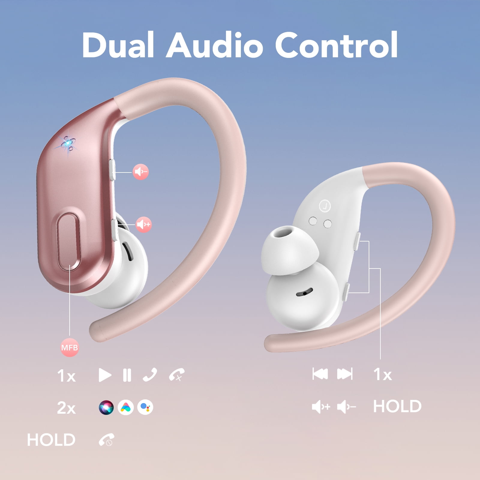 Wireless Earbuds, Bluetooth 5.3 Sport Headphones with Earhooks, 80Hrs Playtime, 3D HiFi Stereo, Noise Cancelling Mic, IP7 Waterproof Workout Earphones for Running Gym, iOS/Android, Rose Pink