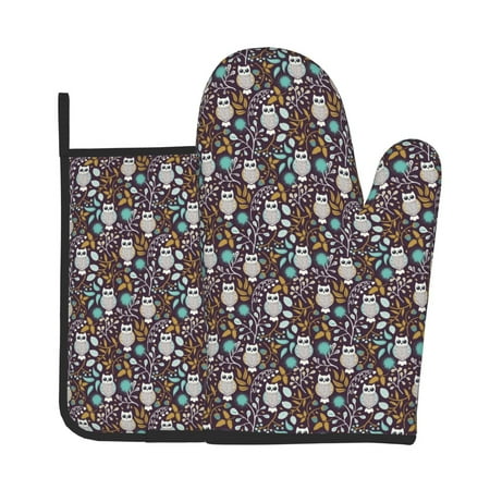 

Bingfone Forest Cute Owl Print Oven Mitts Pot Holders Set 2 PCS for Kitchen for Cooking Grilling Baking BBQ Pot Holders Cook Essentials