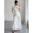 thumbnail image 3 of White Lace Ruched Long Sleeve Bodycon Maxi Dress For Evening Party, 3 of 30