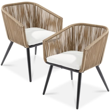 Best Choice Products Set of 2 Outdoor Patio Dining Chairs Woven Wicker Seating 250lb Capacity - Natural/Ivory