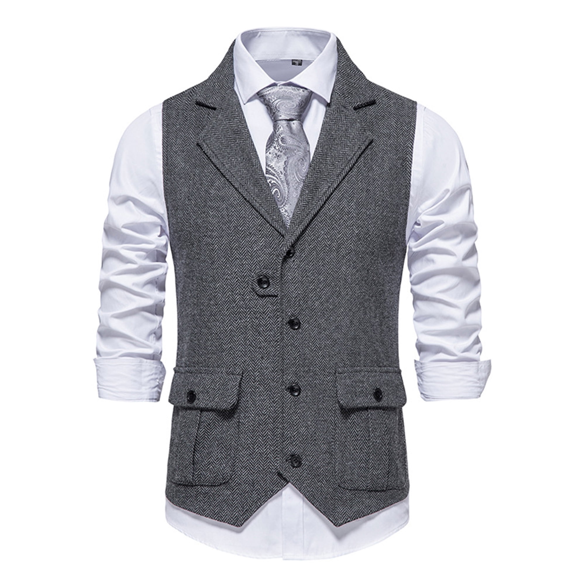 MAWCLOS Mens Waistcoat Lapel Neck Vests Button Down Suit Vest Wool Blend Work Sleeveless Jacket Gray L Walmart