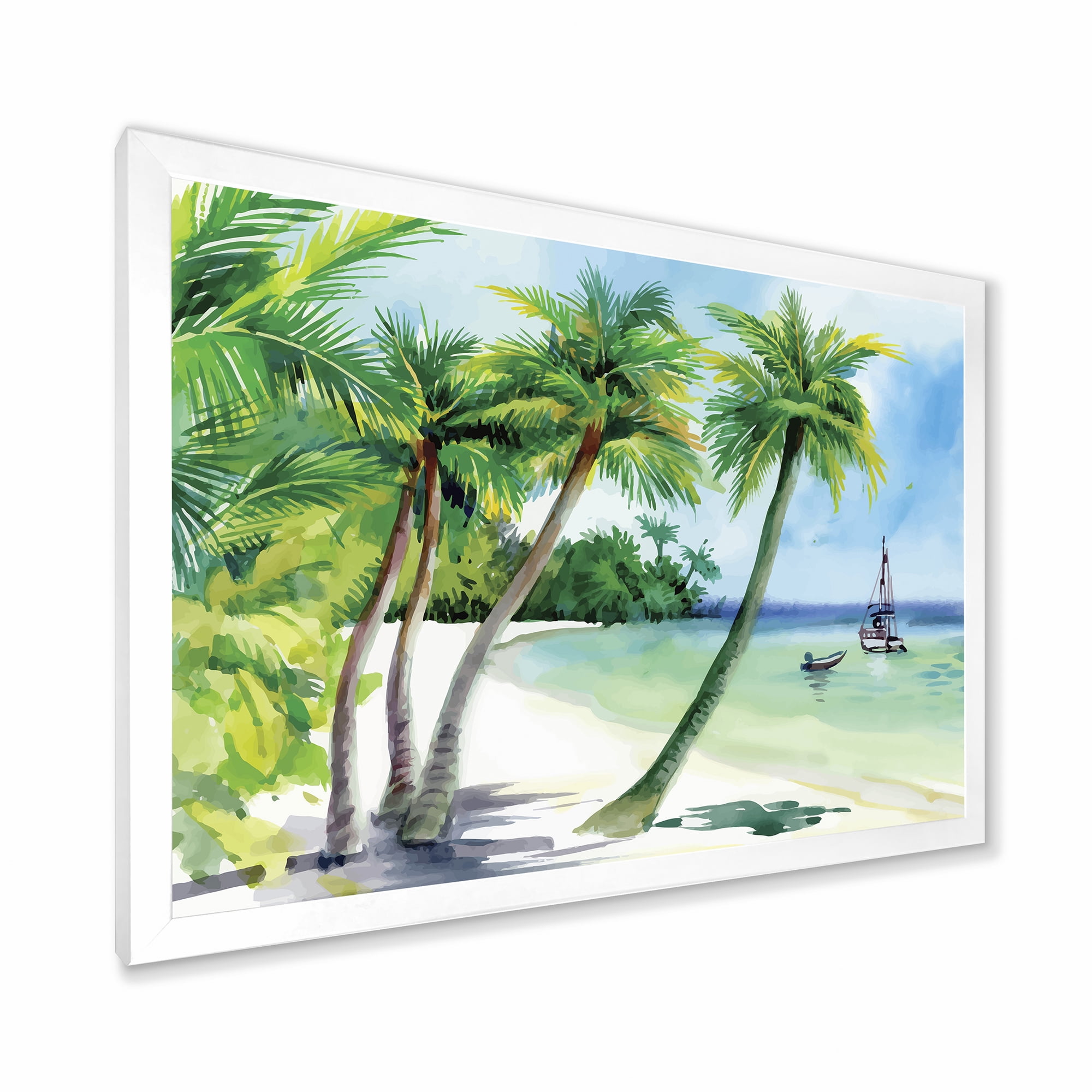 Designart 'Palm Trees With Summer Beach' Nautical & Coastal Framed Art Print